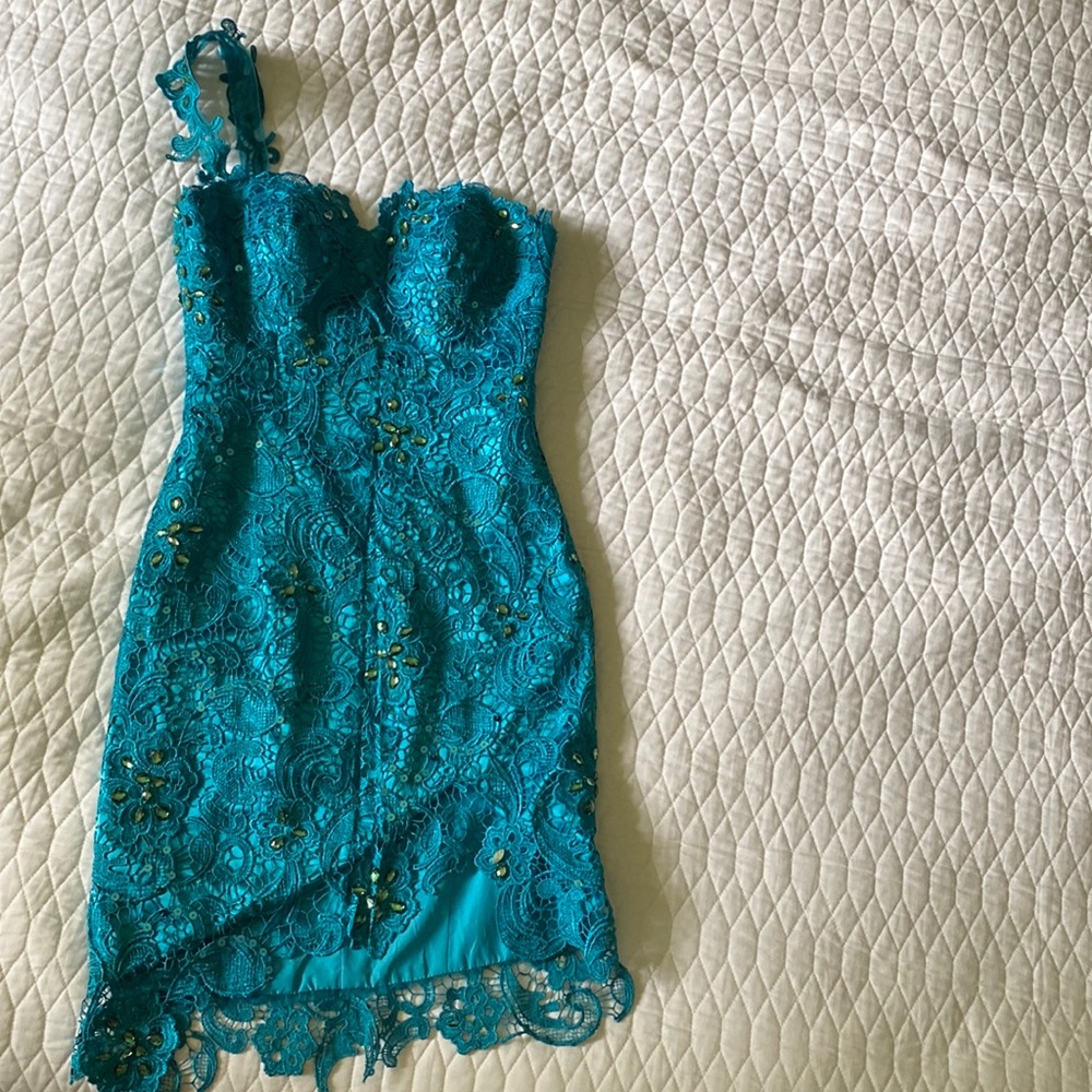 Turquoise bejeweled Maggie Sottero dress